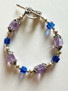 Handmade Sterling Silver and Swarovski Crystal Bracelet Size 7”
